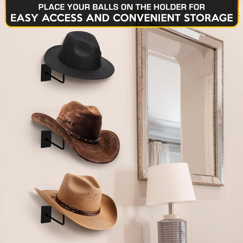 BURIUS 9 Pcs Helmet Holder Wall Mount - Reliable Cowboy Hat Holder for Wall Made of Sturdy Metal, Easy & Firm Installation for Convenient Storage ...