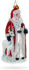 Santa Guided by White Reindeer Glass Christmas Ornament...