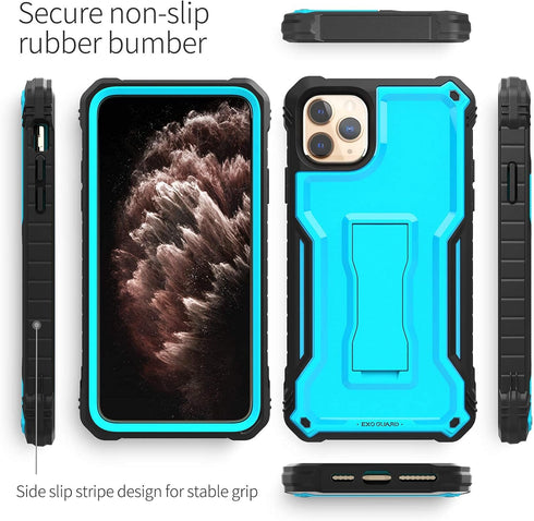 ExoGuard for iPhone 11 Pro Max Case, Rubber Shockproof Full-Body Cover Case Built-in Screen Protector with Kickstand for iPhone 11 Pro Max (Blue)...