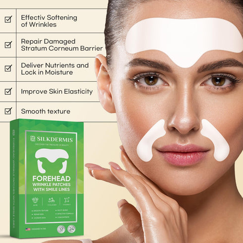 Forehead Wrinkle Patches 12Pcs with Smile Line Patches 24Pcs with Aloe, Collagen, Vitamin E, Forehead Wrinkles Treatment and Smile Lines Treatment...