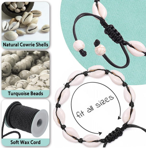 4 Pack Adjustable Shell Bracelets Anklets Set Natural Cowrie Shell Beads Puka Seashells Ankle Jewelry for Men Women Valentine's Day Gifts...