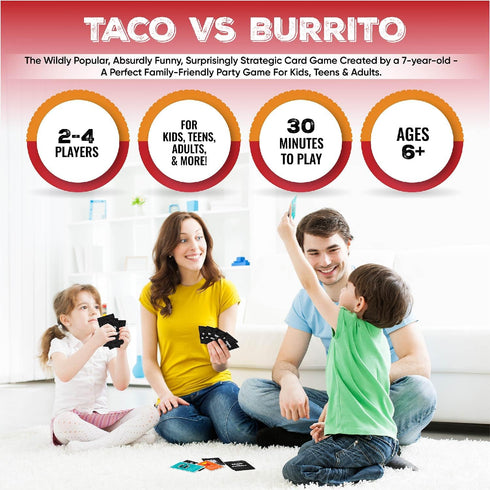 Taco vs Burrito Family Board Games for Kids 6-8, 8-12 & Up - Fun Travel Family Card Games for Everyone, Gifts for 7, 8, 9 and 10 Year Old Boys and...