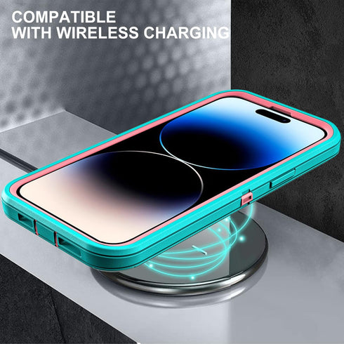 for iphone 14 Pro Max Case, Military Grade 3 in 1 Heavy Duty Shockproof/Drop Proof/Dust Proof Case with 2Pcs Tempered Glass Screen Protector (Aqua...