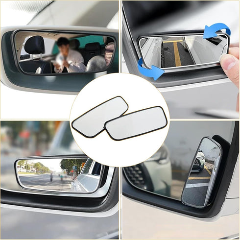 2 PCS Car Rear View Blind Spot Mirror, 3.7" x 1.4" Rectangular Curved Wideangle Auxiliary Rearview Mirror, High-definition Glass Adjustable Anti-g...