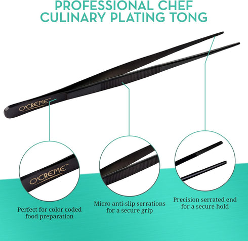 O'Creme 12 Inch Stainless Steel Precision Kitchen Culinary Tweezer Tongs (12", Silver)...
