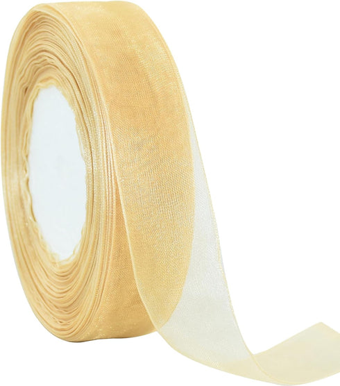 TONIFUL 1 Inch-50yds Beige Sheer Chiffon Ribbons, Organza Ribbon for Wedding,Christmas,Valentine's Décor,Gift Wrapping, Bows Making, Floral Bouque...