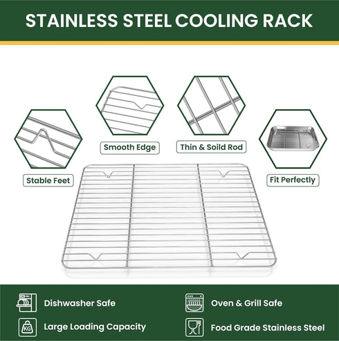 Baking Sheet and Cooling Rack Set, 2PCS Stainless Steel Cookie Sheets for Baking with Baking Rack, Size 9 x 7 x 1 Inch, Non Toxic & Heavy Duty & E...