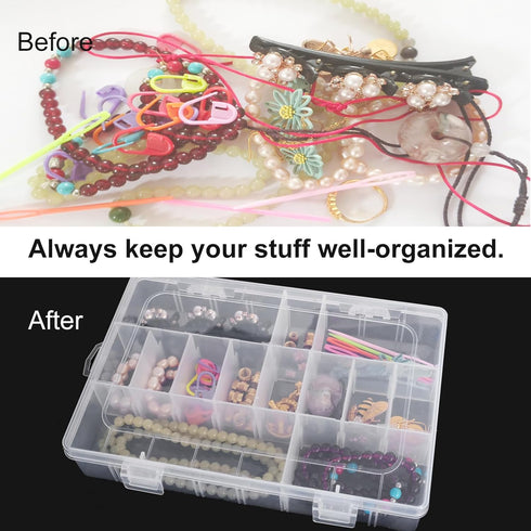2 Pack 24 Grids Clear Plastic Organizer Box, Storage Container with Adjustable Divider, Craft and Bead Storage Organizer Box for DIY Crafts Jewelr...