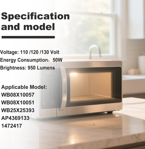 Swess 5 Pack WB08X10057 Microwave Oven Light Bulb Comaptible with GE General Electric, 130 Volts 50 Watt Halogen Lamp Replaces 1472417, AP4369133,...