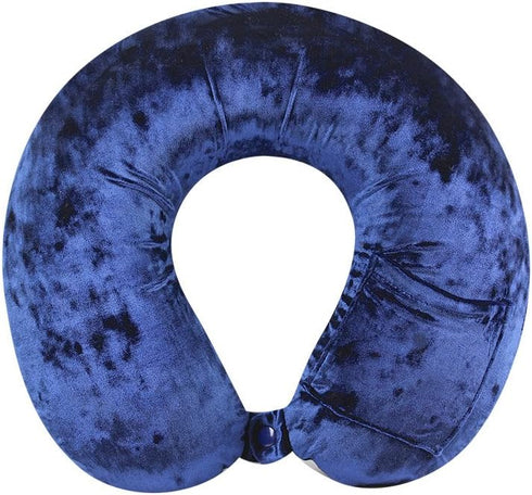 Cloudz Crushed Velvet Ultra Premium Comforlite Memory Foam Airplane Travel Neck Pillow with Matching Luxuriously Soft Black Out Sleep Mask - Blue...