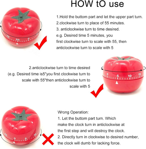 yueton Manual Mechanical Tomato Timer -Ring Alarm Kitchen Timer for Cooking Study Gym Countdown Clock Red...