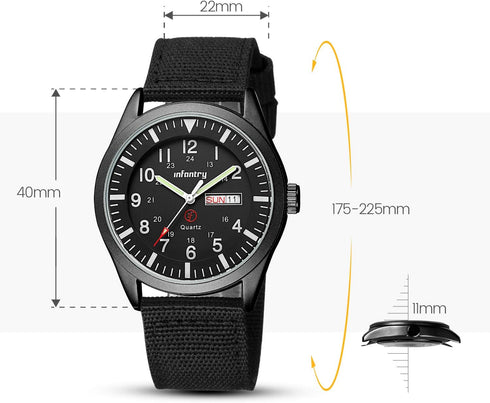 Infantry 5ATM Waterproof Mens Military Tactical Field Watch, Date & Day 12/24Hr Display Watches for Men, Casual Quartz Wristwatch with Nylon Strap...