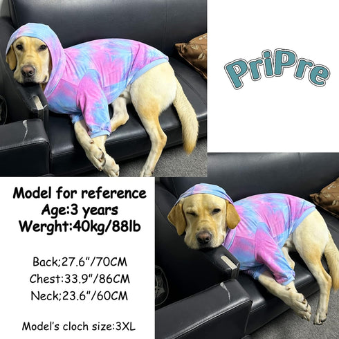 Dog Cotton Tie dye Hoodie Blue Pullover Sweatshirts Soft and Stretch Pets Clothes Hooded for Large Dogs(Blue 2XL)...