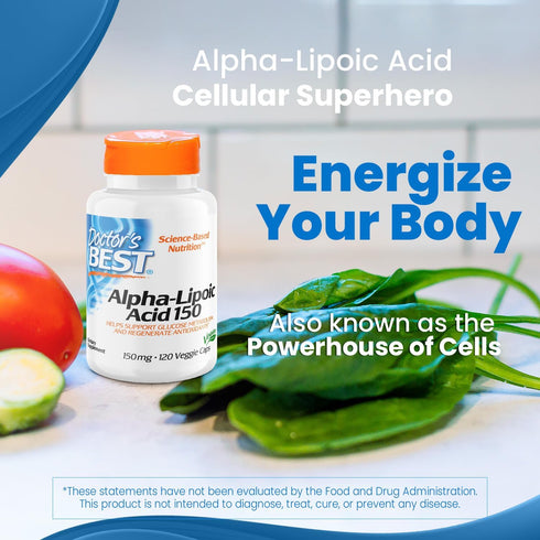 Doctor's Best Alpha-Lipoic Acid 150, Helps Support Glucose Metabolism and Regenerate Antioxidants* Non-GMO, Gluten Free, Vegan, Soy Free, 150mg, 1...