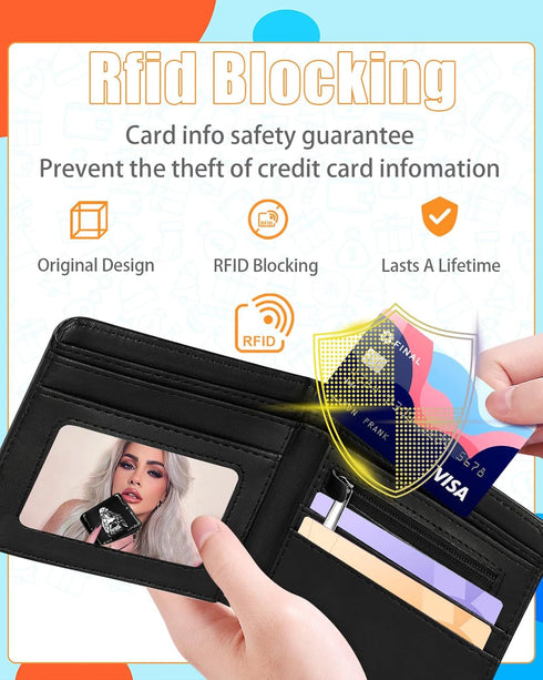 Bistup Boys Wallet Cute Leather Bifold Wallet for Men Women Cartoon Anime Cool Design Credit Card Cash Id Holder Rfid Blocking Black White Girl Bi...