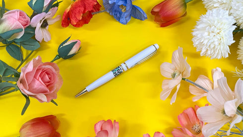 Inlay Mother of Pearl Design Handmade Ballpoint Pen Retractable Executive Gift Deluxe Rollerball Point Black Ink (White)...