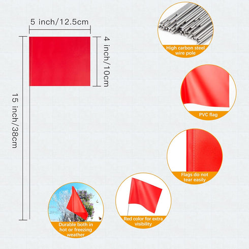 Marking Flags Marker Flags for Lawn 50 Pack, IKAYAS 4 * 5 * 15 Inch Red PVC Small Yard Flags Yard Marking Flags Lawn Flags, Garden Flags, Survey F...