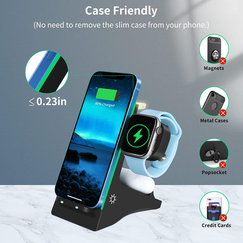 Wireless Charger, 4 in 1 Fast Wireless Charging Station with Night Light, Compatible with iPhone 14, Compatible with Samsung Galaxy Series, Chargi...