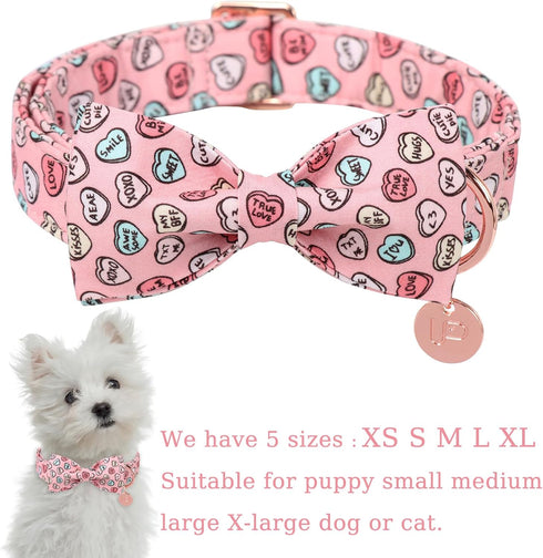 Valentine’s Day Dog Collar with Bow Tie, Pink Heart Bowtie Collar with Metal Buckle, Valentine’s Day Gift Pet Collar for Puppy Girl Boy Dog or Cat...