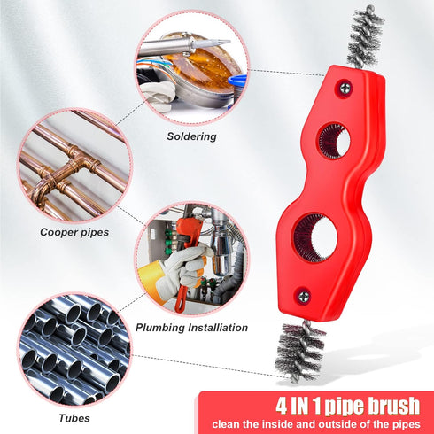 Honoson 4 Pieces Copper Pipe Cleaner 4 in 1 Copper Tubing Brush Pipe Brush Cleans Inside Outside Thread Cleaner Plumber Brush Cleaner Tool for Plu...