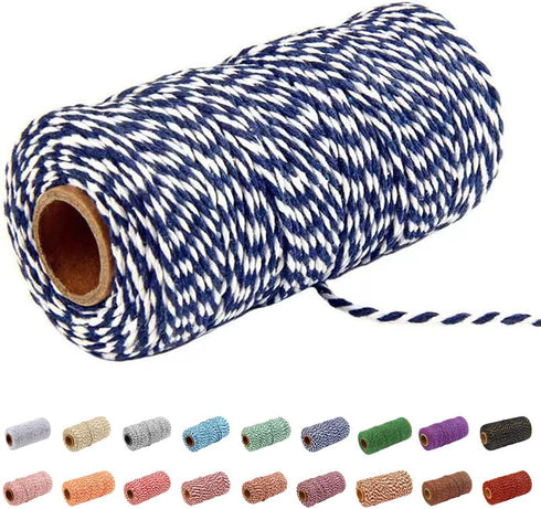 Twine String,328Ft Butcher?Twine,cotton?string?for cooking,crafts,gardening ,gift wrapping,plants(Deep blue and white)...