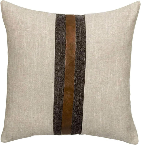 BOYSUM Farmhouse Decorative Outdoor Throw Pillow Covers for Couch Sofa Bed Brown Faux Leather Accent Pillow Cover Modern Decor Pillow Case 18 x 18...