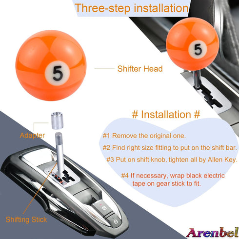 Arenbel 5 Ball Car Racing Shifter Lever Stick Knob Polished Gear Shift Grip Handle Fit Most Auto Manual Vehicles, Orange...