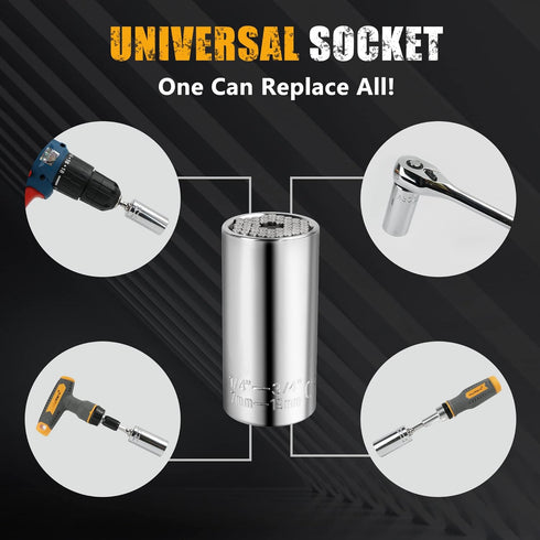 MulWark Super Universal Socket Tools Gifts for Men - (7-19 MM) Socket Set with Power Drill Adapter Gadgets for Men Women Birthday Gift for Dad Hus...