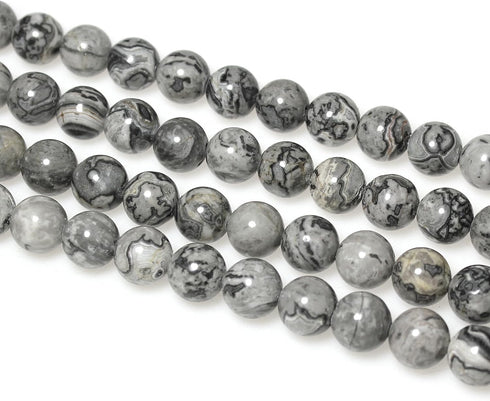 AAA Natural Map Stone Beads Gray Picasso Stone Beads for DIY Bracelet Making 15" (6mm)...