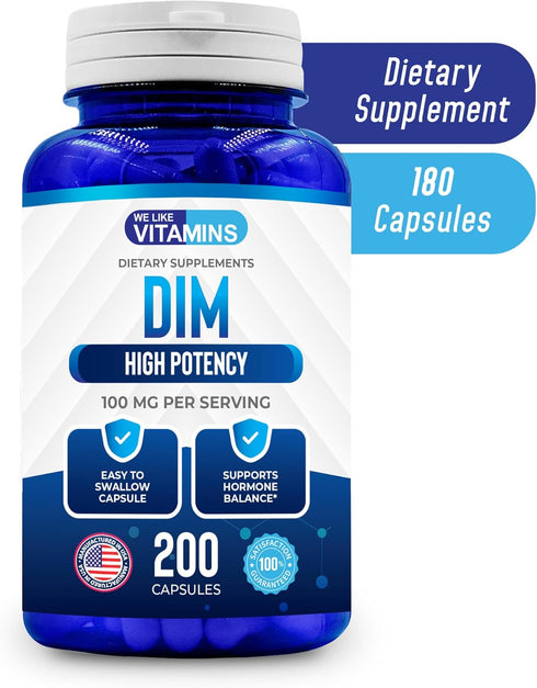 We Like Vitamins DIM 100mg 200 Capsules - 200 Day Supply - Diindolylmethane DIM Supplement for Support with Healthy Estrogen and Hormone Levels...