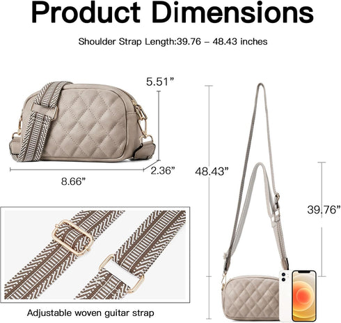 Telena Crossbody bags for Women Trendy Quilted Crossbody Bag Leather Camera Bag Purse with Wide Shoulder Strap...