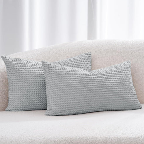 PHF 100% Cotton Waffle Weave Lumbar Pillow Cover 12" x 20", No Filling, 2 Pack Elegant Home Decorative Rectangle Throw Pillow Covers for Bed Couch...