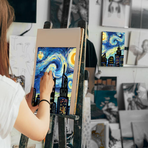 2 Pack Paint and Sip Canvas Painting Kit Pre Drawn Canvas for Painting for adults Stretched Canvas Couples Games Date Night Romantic City Annivers...