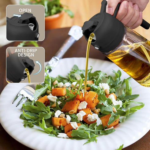2 in 1 Oil Dispenser and Oil Sprayer, 470ml Oil Dispenser Bottle Spray and Pour, Glass Olive Oil Sprayer for Cooking, Food-Grade Oil Spray Bottle ...