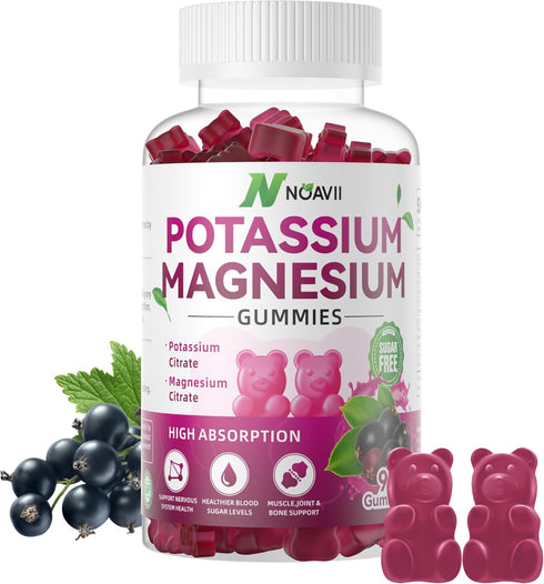 Potassium Magnesium Gummies, New Formula Calm Magnesium Glycinate Gummies, Chewable Gummy Supplements for Leg Cramps & Muscle, Elderberry Flavor 9...