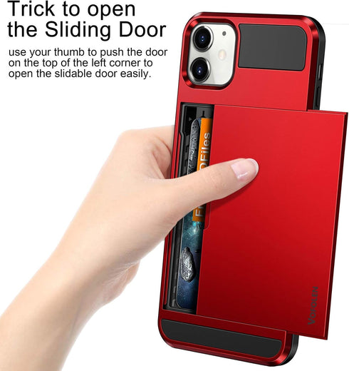 Vofolen Compatible with iPhone 12 Case 5G Wallet Cover Credit Card Holder Slot Sliding Back Pocket Anti-Scratch Dual Layer Protective Compatible w...