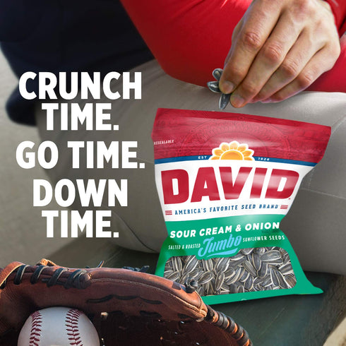 DAVID Roasted and Salted Jumbo Sunflower Seeds, Sour Cream and Onion Flavor, 5.25oz....