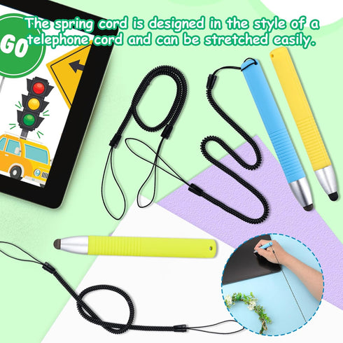 Kid-Friendly Stylus Pens for Touch Screens, Capacitive Kids Stylus with Spring Cord Children's Tablet Crayon Stylus Pen for iPad iPhone Kindle Fir...