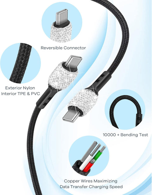 Bling USB C Car Charger, 38W PD + QC Dual Port Fast Charging Adapter with 3.2FT Type-C Charging Cable Compatible for iPhone 15 Pro Max iPad Androi...