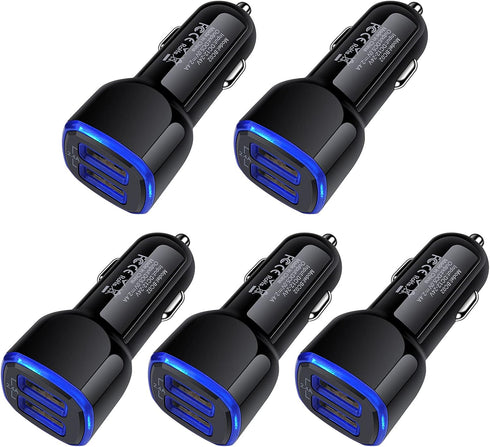 USB Car Charger,5Pack 2.4A Dual Port USB Cigarette Lighter Car Phone Charger Plug Car Adapter for iPhone 15 14 13 12 SE 11 Pro Max, Samsung Galaxy...