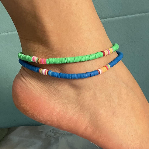 Boho Anklets Set Friendship Clay Ankle Bracelets Beach Foot Jewelry Adjustable for Women and Girls...