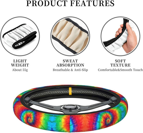 Spiral Rainbow Tie Dye Auto Car Steering Wheel Cover Universal 15 Inch Neoprene Interior Decor Protection Accessories...