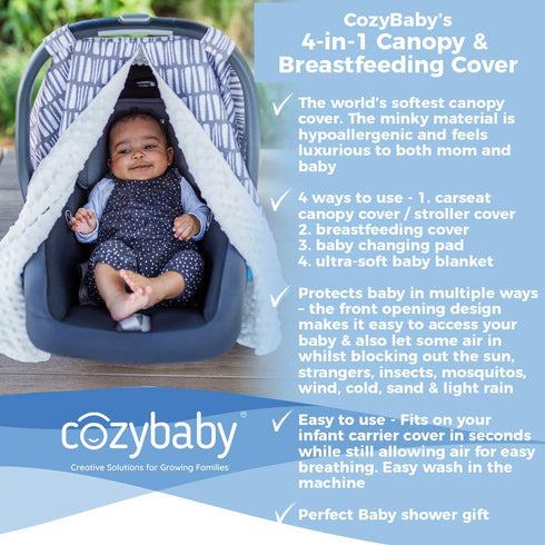 The World’s Softest 4-in-1 Carseat Canopy & Nursing Cover by CozyBaby. 4 Uses – Baby Car Seat & Stroller Cover, Nursing Cover Breastfeeding Scarf,...