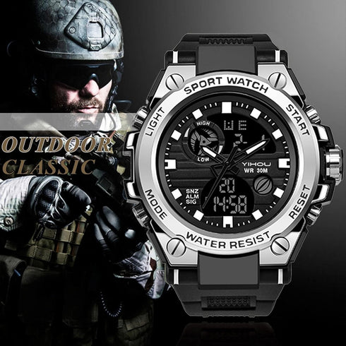 Yihou Men's Military Watch Outdoor Sports Electronic Watch Tactical Army Wristwatch LED Stopwatch Waterproof Digital Analog Watches...