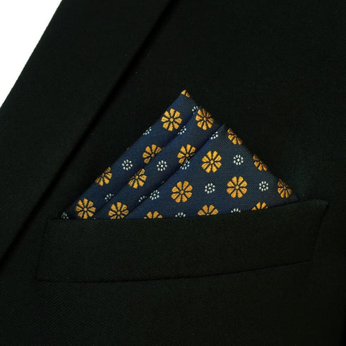 S&W SHLAX&WING Classic Handkerchief for Men Blue Orange Flower Pocket Square 12.6"...