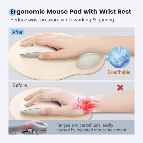 Soqool Ergonomic Mouse Pad with Comfortable and Cooling Gel Wrist Rest Support and Non-Slip PU Base for Easy Typing Pain Relief, Durable and Washa...