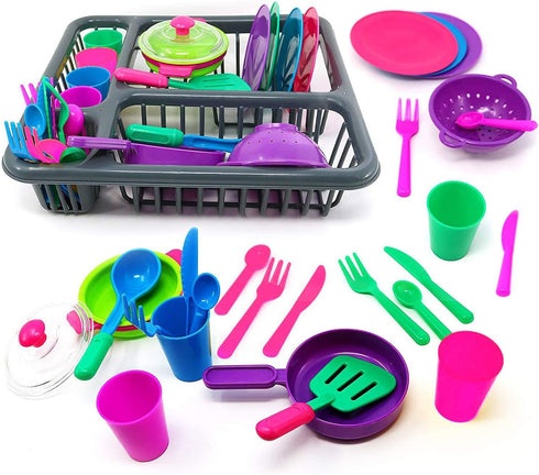 play kitchen accessories- toddler pots and pans set (27 Pcs) -Colourful play kitchen dishes?Tableware kids play kitchen accessories-Toy Pots and P...