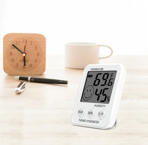Digital Thermometer Indoor Hygrometer Humidity Meter Room Temperature Monitor Large LCD Display Max/Min Records for Home Car Office White by SoeKoa