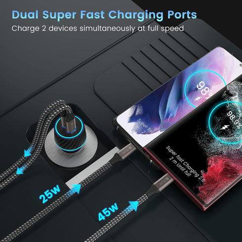 S23 S24 Ultra Charger Type C, SCRUAK 45W PPS Super Fast USB-C Wall/Car Charger for Samsung Galaxy S24 Ultra/S24+/S24/S23 Ultra/S23+/S23/S22/S20/No...