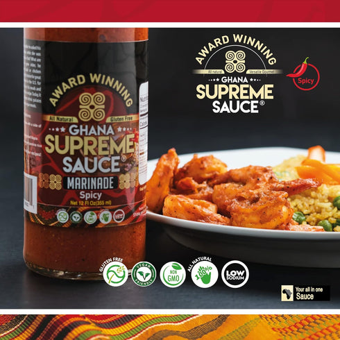 GHANA SUPREME SAUCE - Marinade for Meats and Base for Jollof Rice - Spicy - 12 Fluid Ounces...